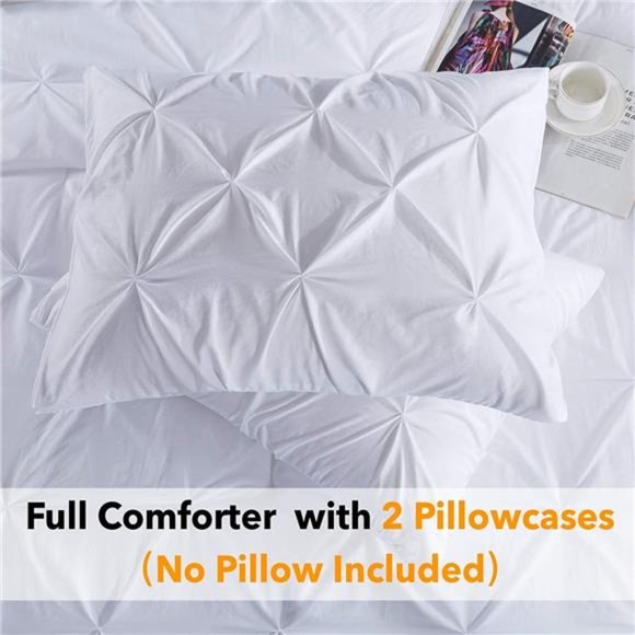 White Pinch Pleat Comforter 3 Pieces Down Alternative Queen or Full Size - Picture 3 of 6